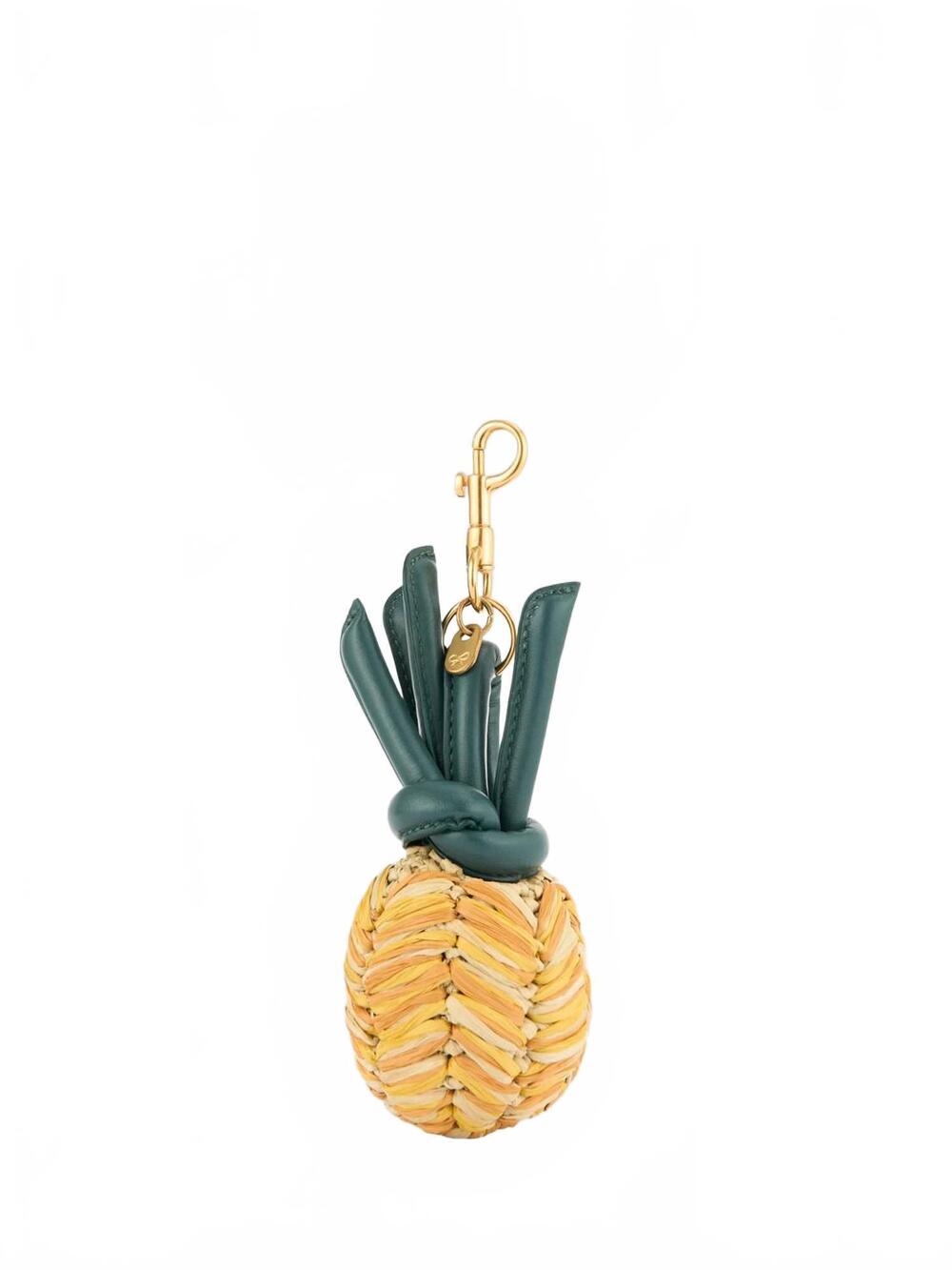 NEW ANYA HINDMARCH women's pineapple bag charm in manilla raffia with satin leat